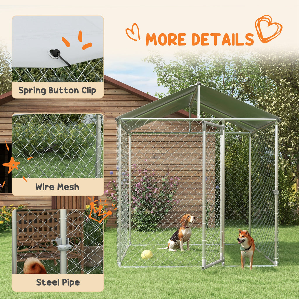 6.6' x 6.6' x 7.8' Dog Kennel Outdoor for Small Medium Dogs with Waterproof Roof, Silver