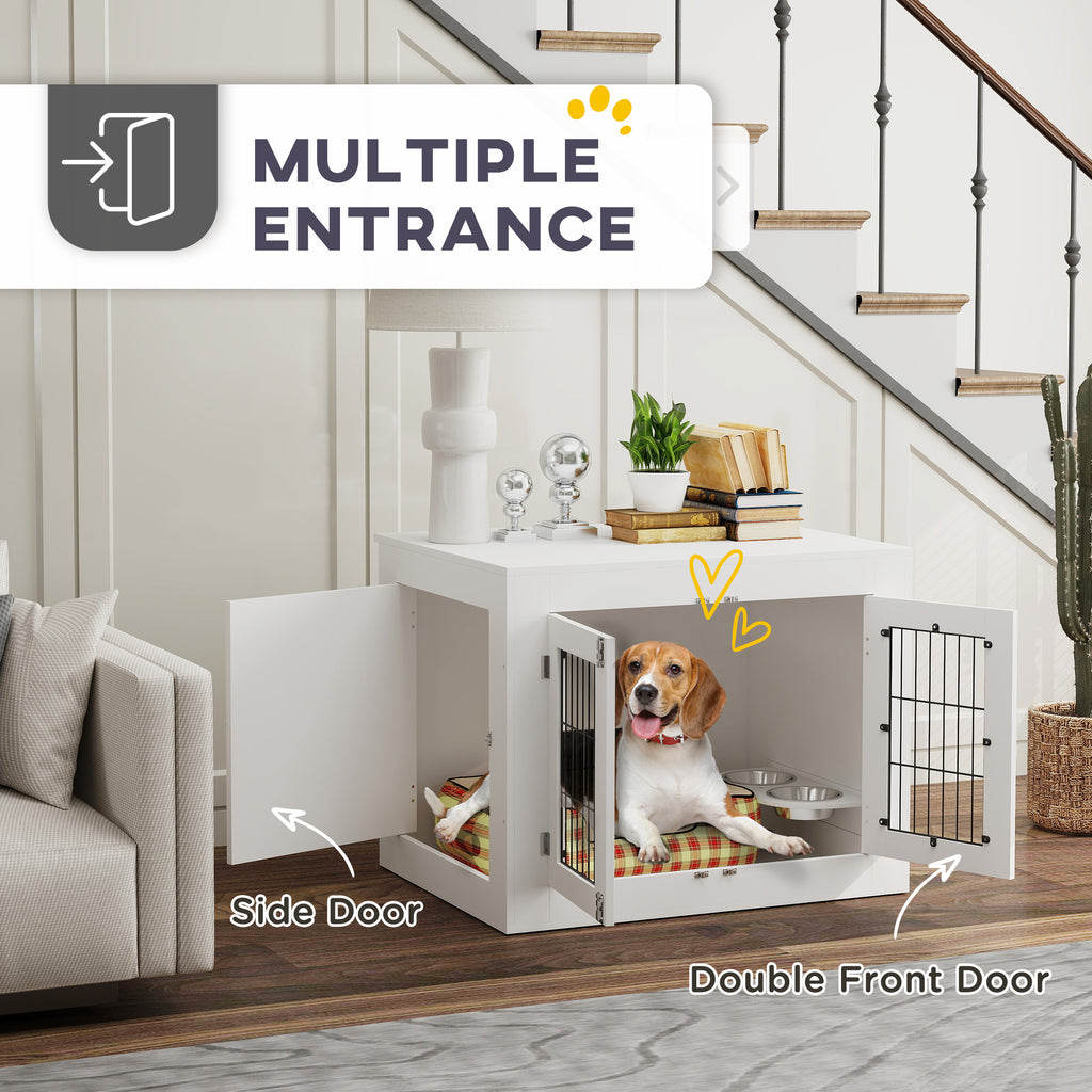 Dog Crate Furniture with 360¡ã Rotatable Removable Dog Bowls