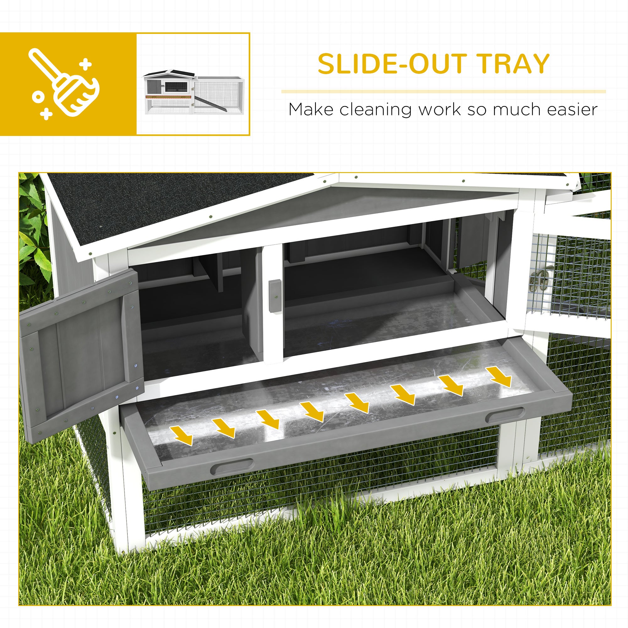 Rabbit Hutch 2-Story Bunny Cage, Guinea Pig Cage Indoor Outdoor, Small Animal House with Slide Out Tray, for Rabbits, Chickens, Ducks, 61.5" x 23" x 27", Light Gray