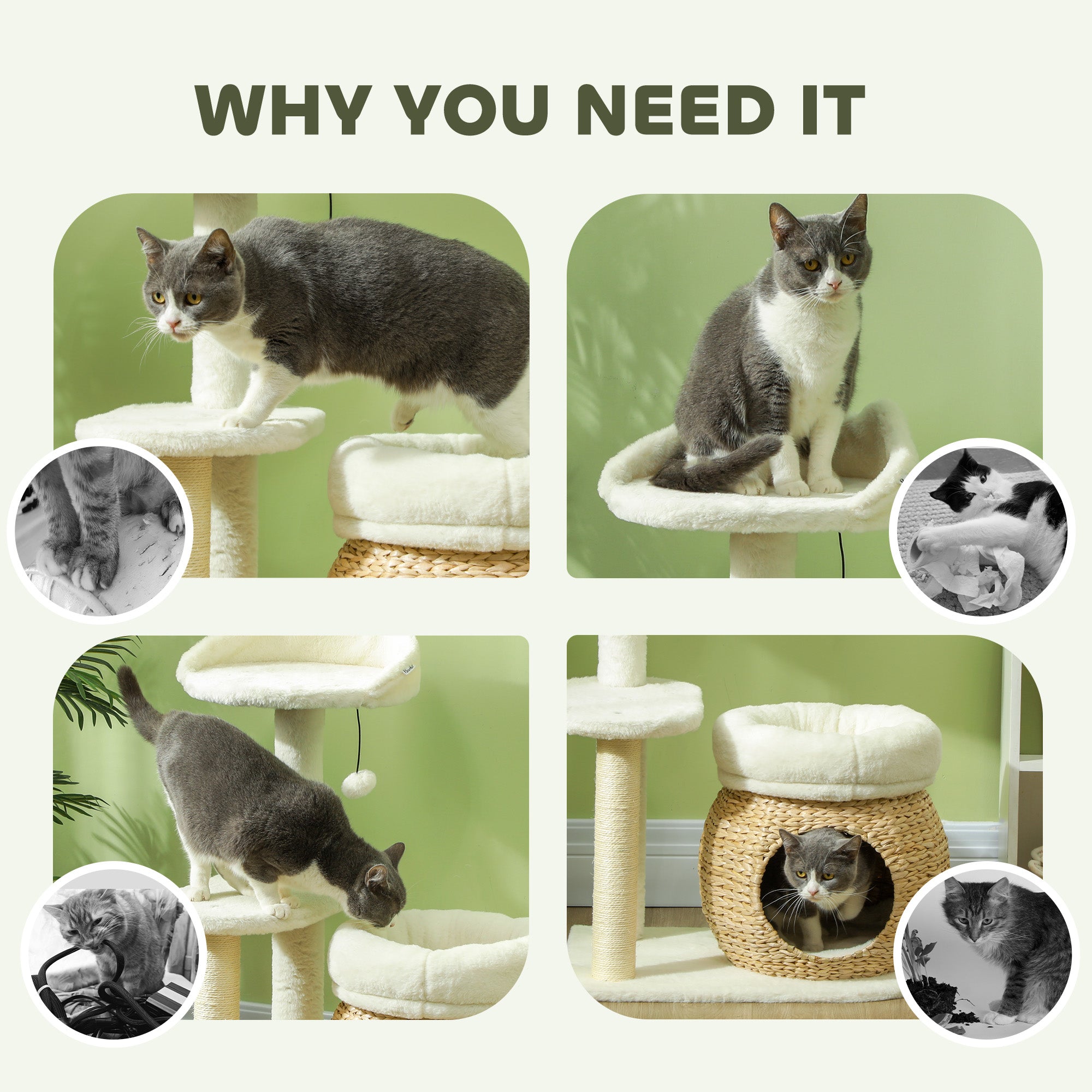 31" Cat Tree Tower with Scratching Posts, Condo & Toy Ball for Indoor Cats