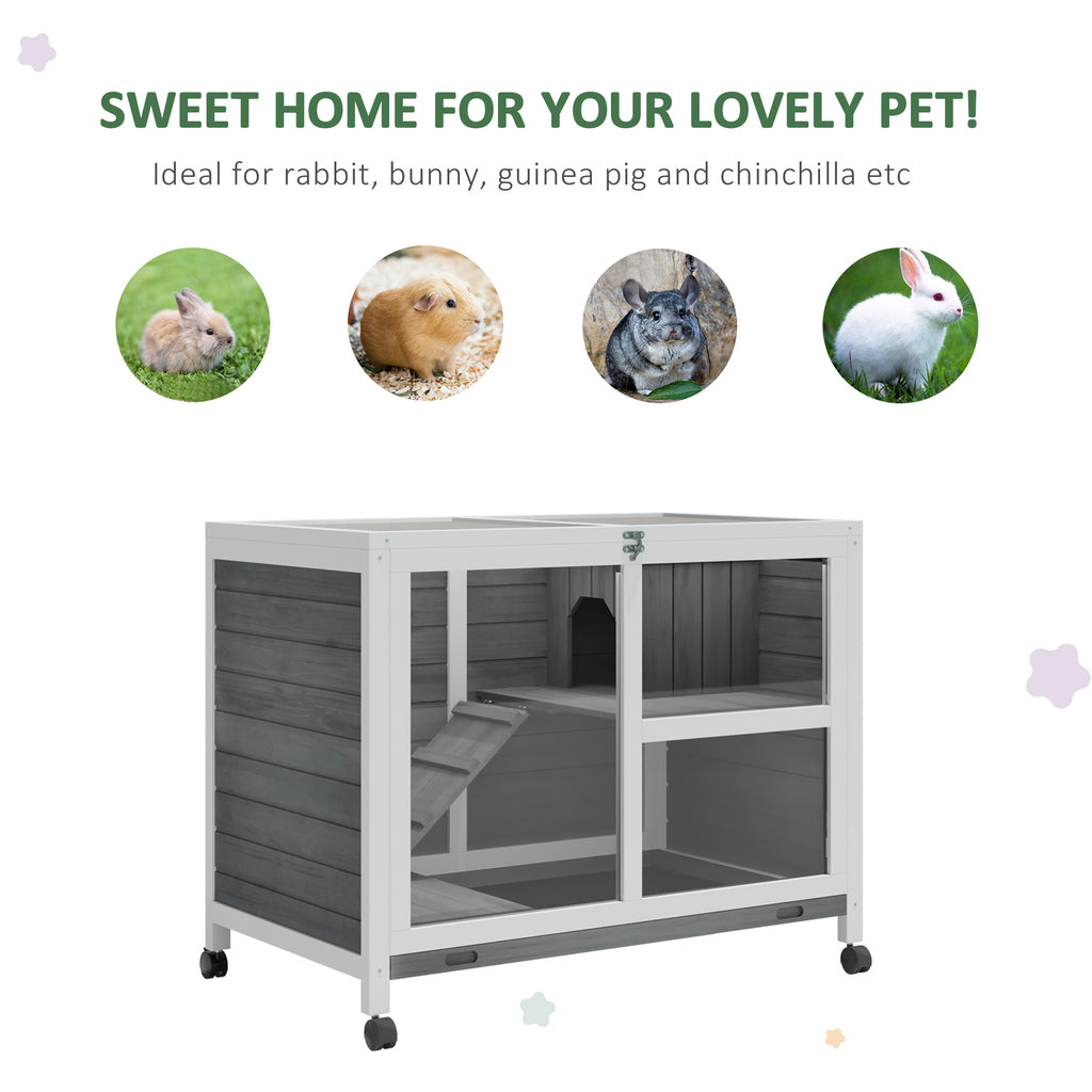 Outdoor Rabbit Enclosure Solid Wood Pet House with a Main Room for Sleeping and a Cage Area for Playing - Indoor/Outdoor