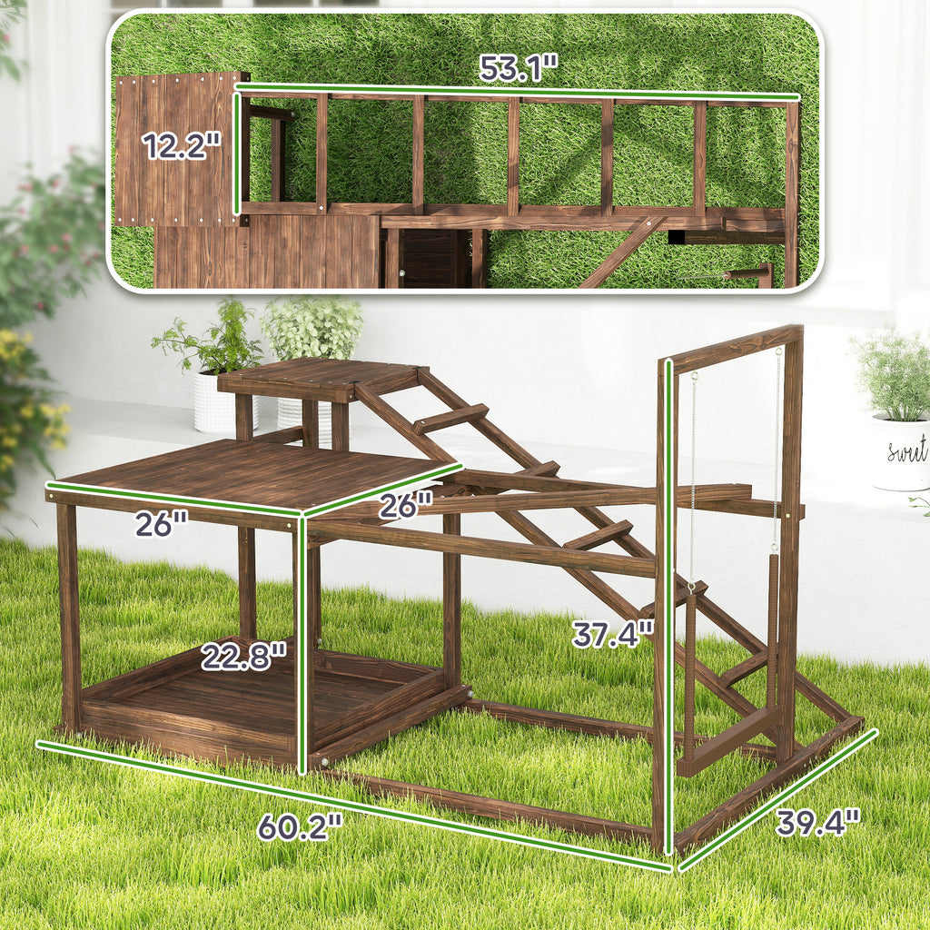Wooden Chicken Activity Play Set with Perch, Swing, Ladder & Platforms, Coop Toy with Feeder Storage for Backyard Poultry