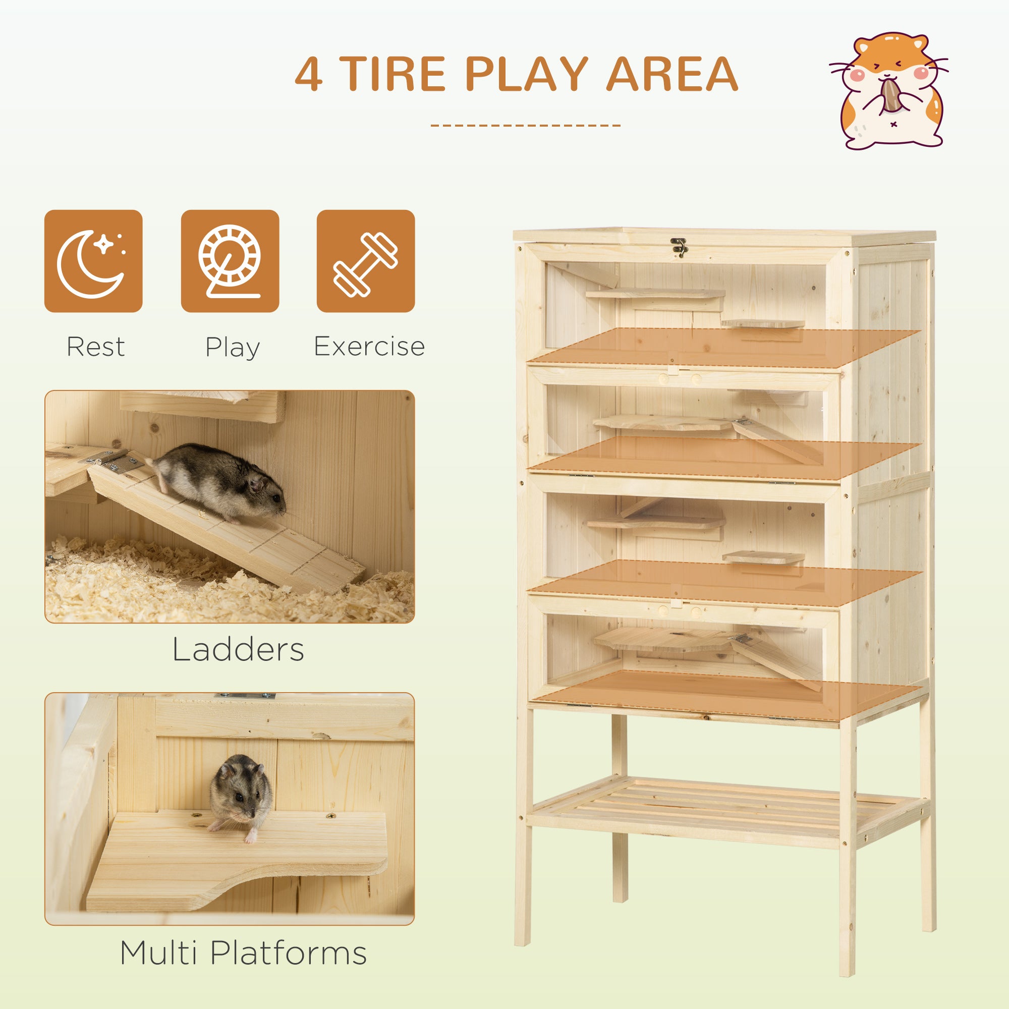 5-Tier Wooden Hamster Cage Mice Habitat Rat Habitat with Openable Top, Front Door and Storage Shelf