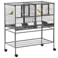 Divided Breeder Bird Cage with Rolling Stand Removable Metal Tray, Storage Shelf, Wood Perch, and Food Container