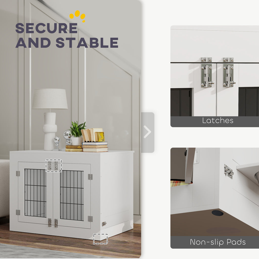 Dog Crate Furniture with 360¡ã Rotatable Removable Dog Bowls