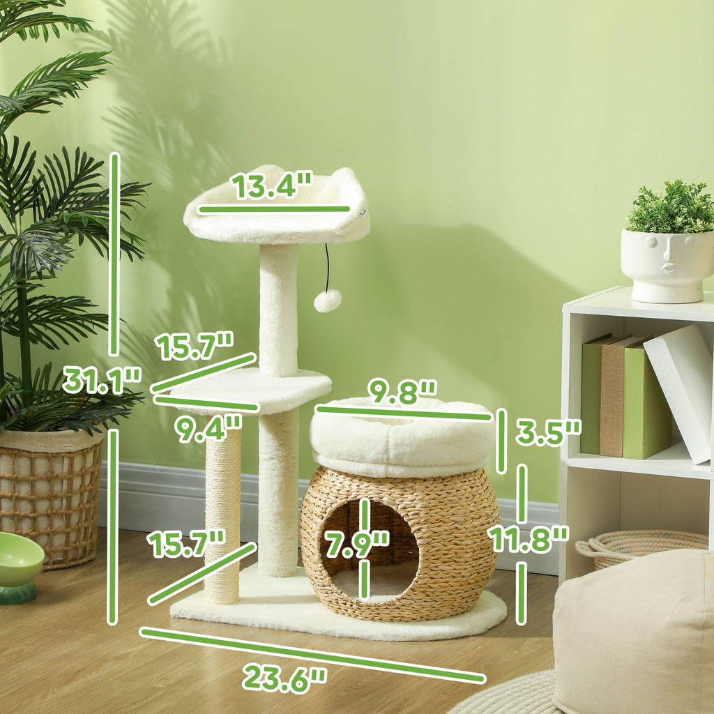 31" Cat Tree Tower with Scratching Posts, Condo & Toy Ball for Indoor Cats