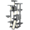 69" Tall Cat Tree for Indoor Cats - Multi-Level Cat Tower with 2 Condos & 3 Hammocks, 8 Sisal Scratching Posts, Dark Gray Furniture for Multiple Cats, Anti-Tip Stable Design