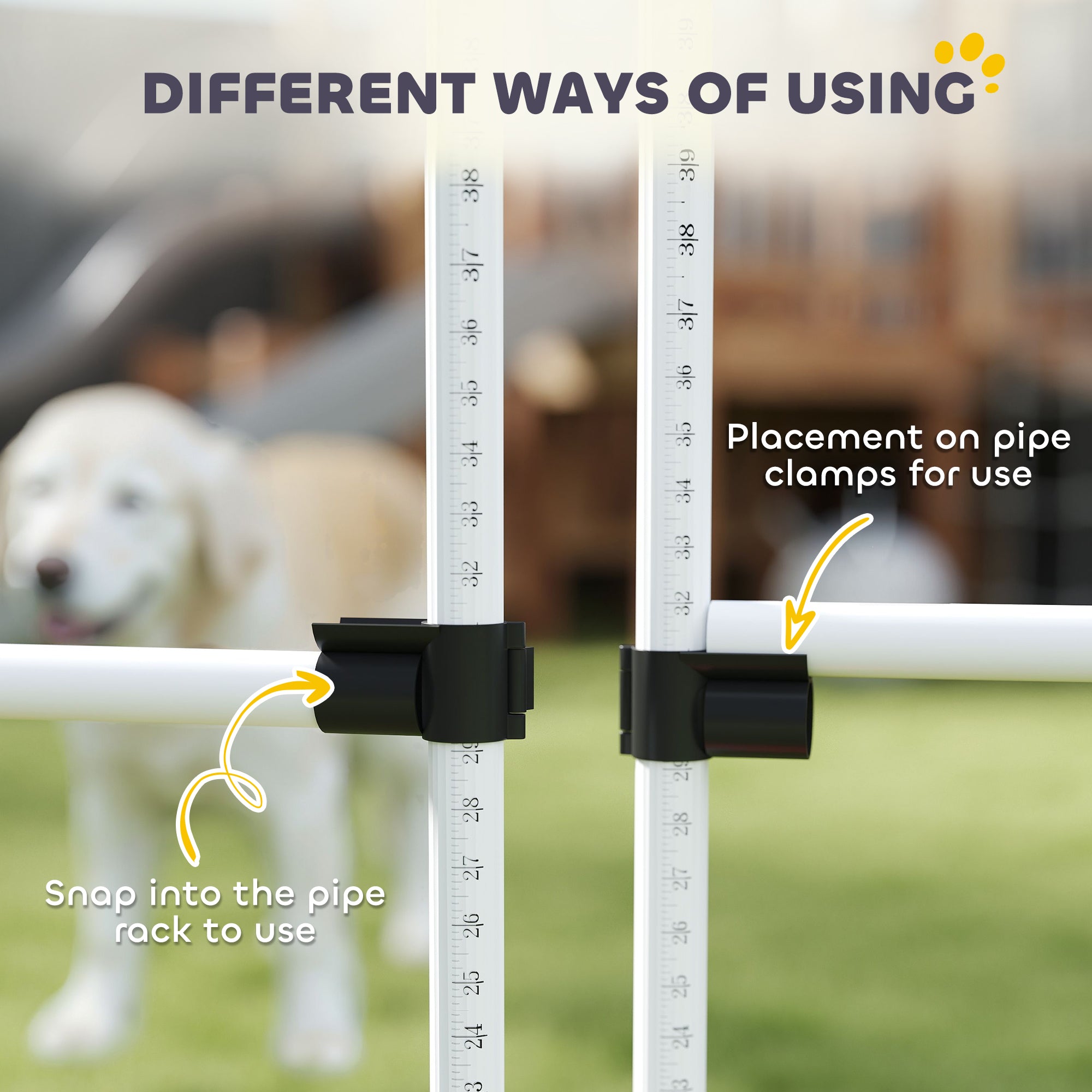 4 Piece Dog Agility Training Equipment for Dog Agility Course with Adjustable Height Jump Bars, Included Carry Bag, & Displacing Top Bar, White