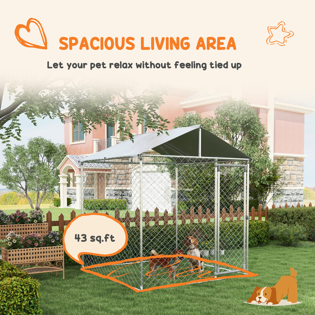 6.6' x 6.6' x 7.8' Dog Kennel Outdoor for Small Medium Dogs with Waterproof Roof, Silver