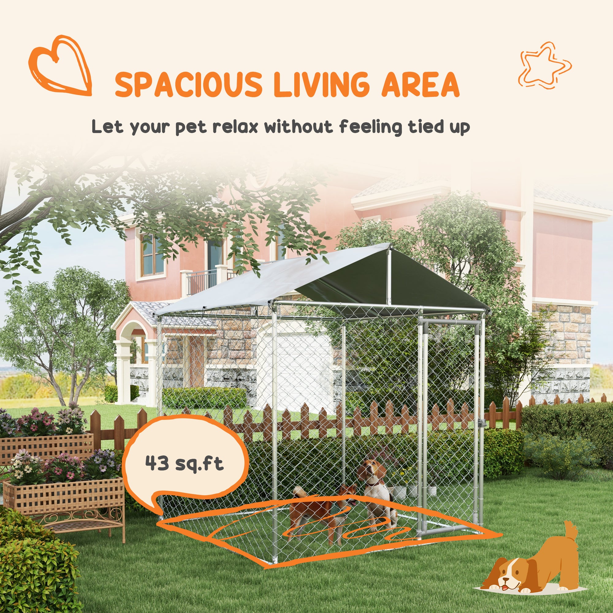 6.6' x 6.6' x 7.8' Dog Kennel Outdoor for Small Medium Dogs with Waterproof Roof, Silver