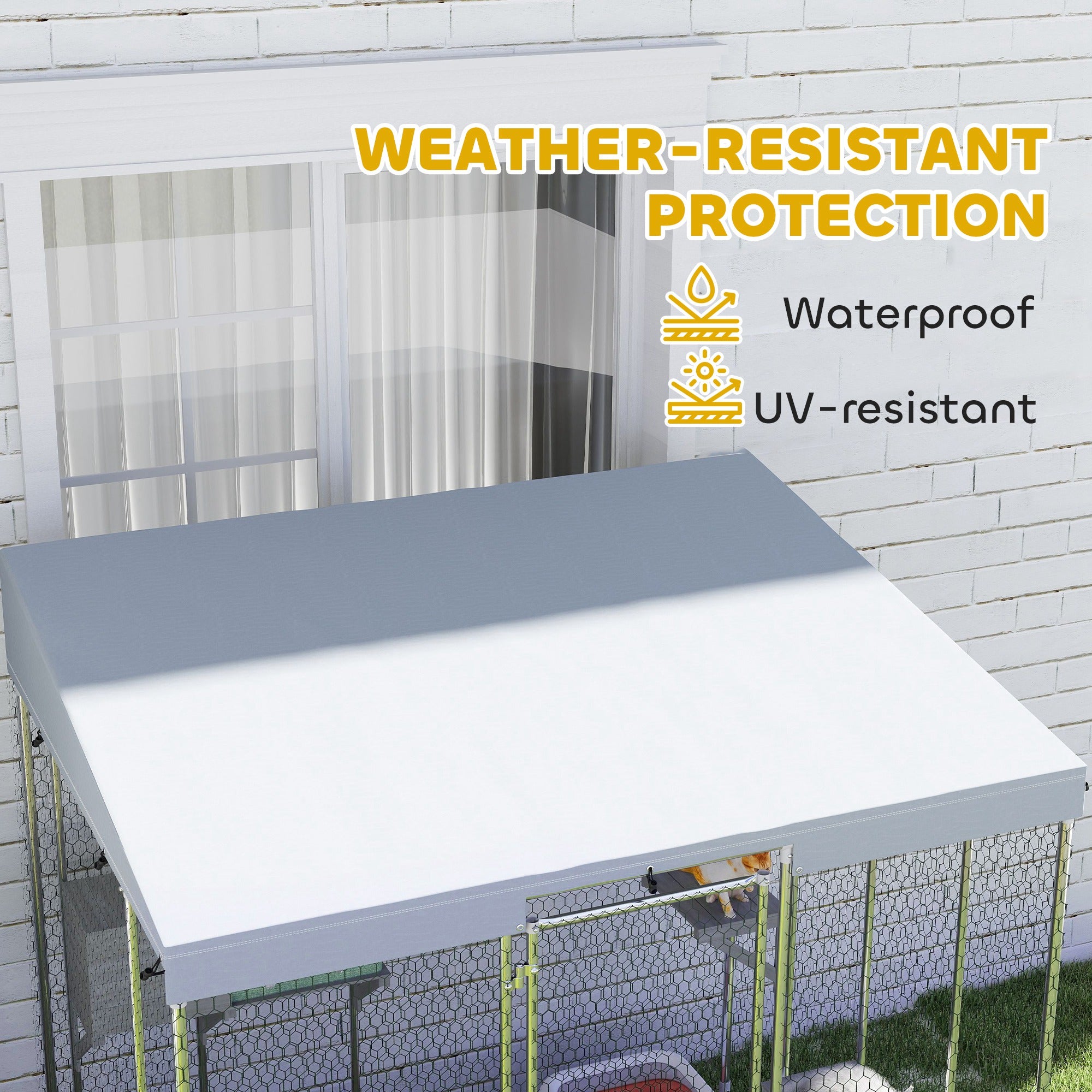 79" Galvanized Steel Large Catio with Waterproof Canopy, Sleeping Box, Jumping Platforms, for 1-3 Kittens, Silver