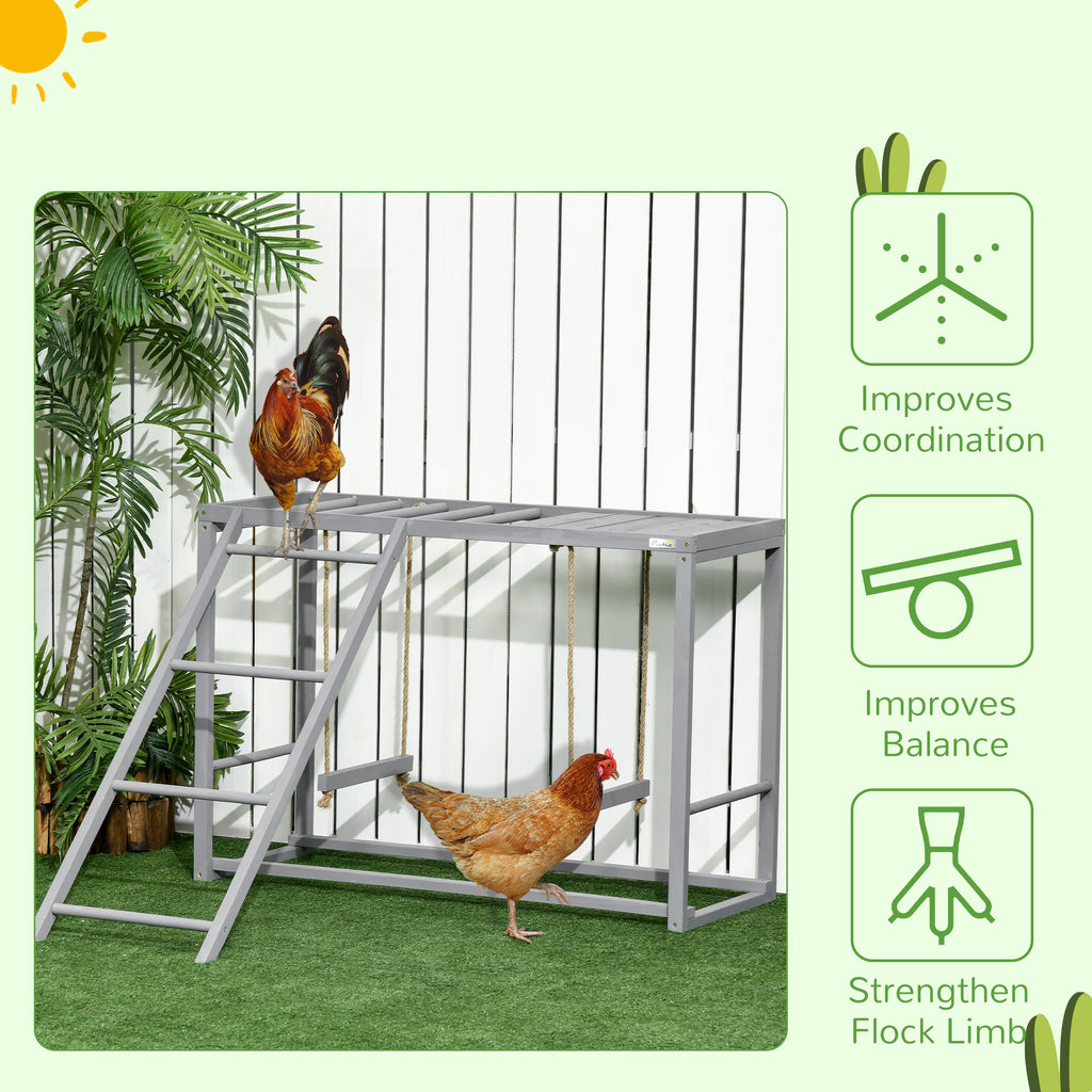 Chicken Activity Play with Swing Set for 3¨C4 Birds, Wooden Chicken Coop Accessory with Multiple Perches & Hen Ladder, Gray
