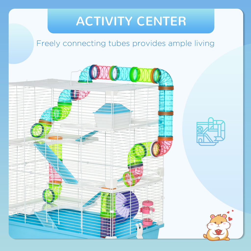 Extra Large 23" Hamster Cage with Tubes and Tunnels, Portable Carry Handles, Rat House and Habitats Big 5-Tier Design, Mouse Cage Includes Exercise Wheel, Water Bottle, Food Dish, Light Blue