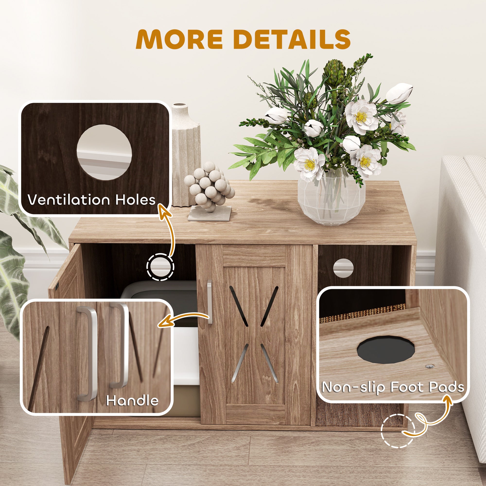 Cat Litter Box Enclosure with Scratching Board, Cat Washroom End Side Table, 31.5" x 19" x 20", Walnut Brown