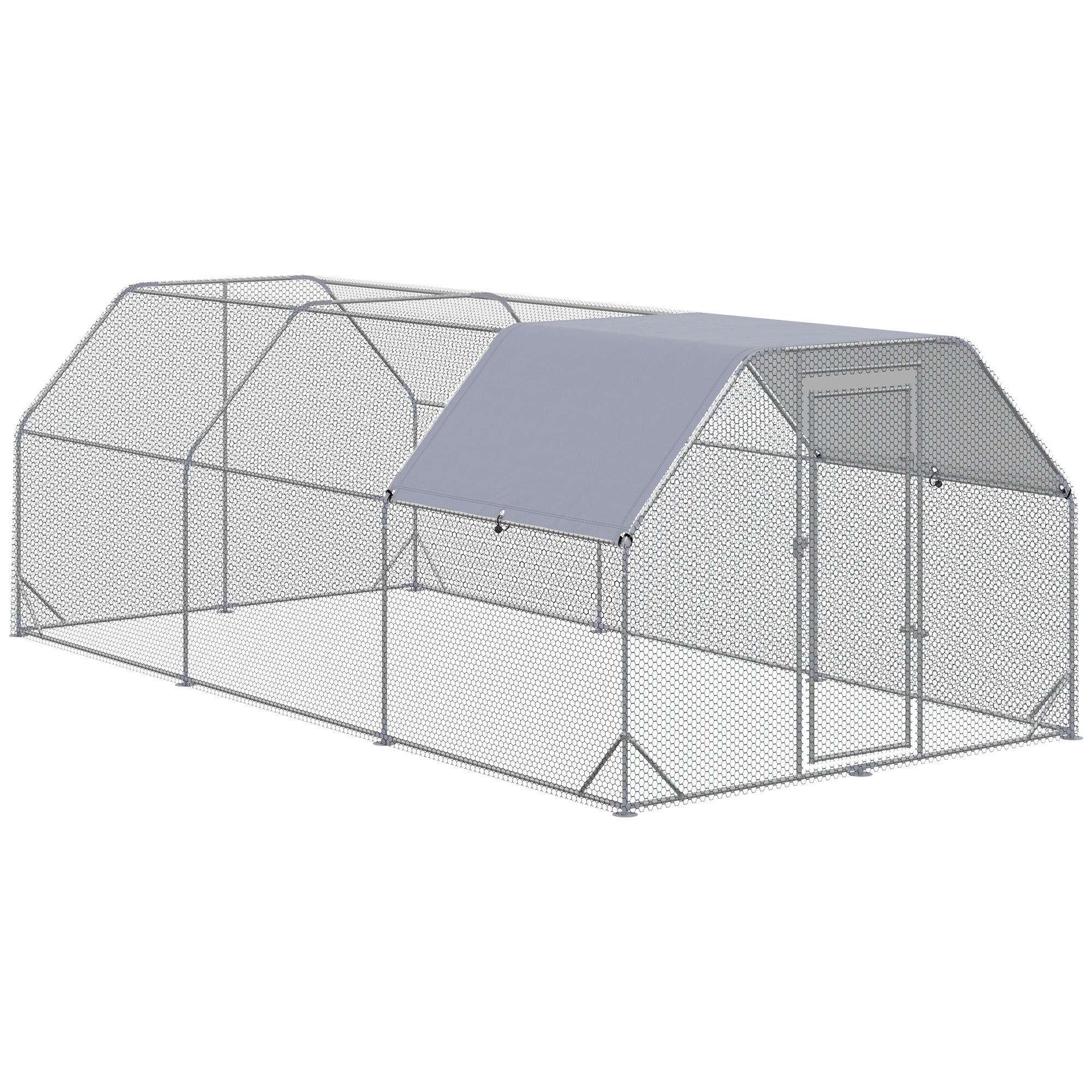 Large Chicken Coop Metal Chicken Run with Waterproof and Anti-UV Cover, Flat Shaped Walk in Fence Cage Hen House for Outdoor and Yard Farm Use, 1" Tube Diameter, 9.2' x 18.7' x 6.4'