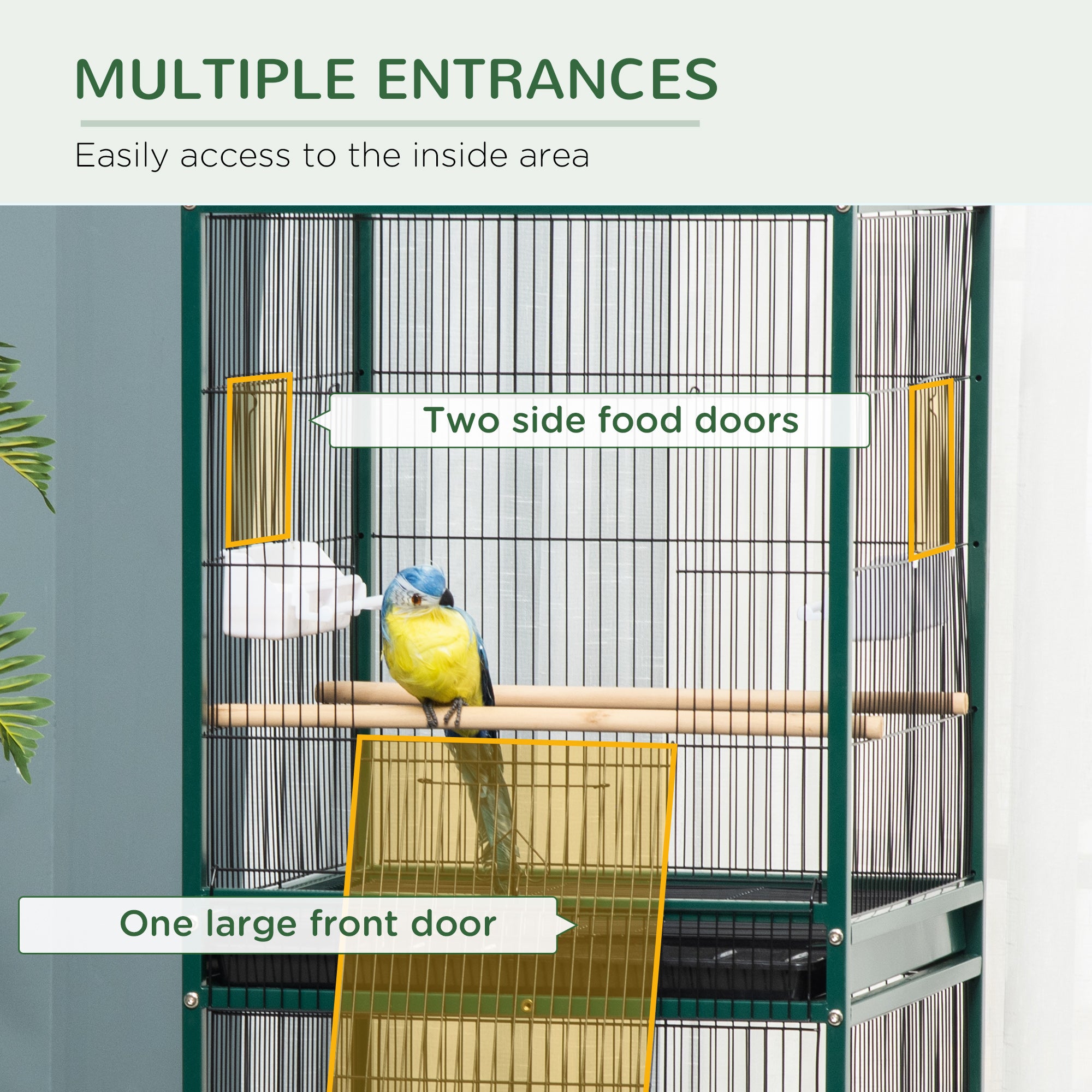 Large Bird Cage with 1.7 ft. Width for Wingspan, Bird Aviary Indoor with Multi-Door Design, Fit for a Canary, Finch, Conure, 55", Green