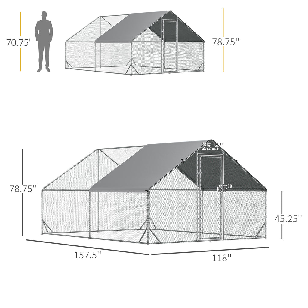 10' x 13' x 6.5' Metal Frame Chicken Run, Outdoor Hen House with Cover & Lockable Door