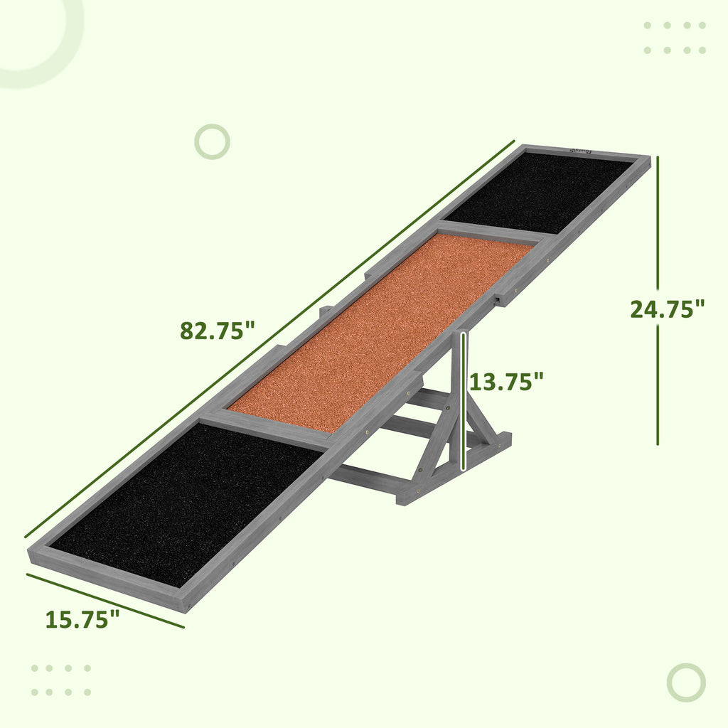 Wooden Dog Agility Seesaw for Training and Exercise, Weather Resistant, 83" L x 16" W x 14" H, Gray