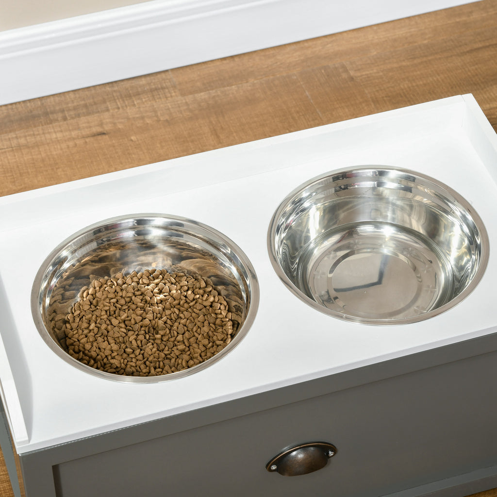 Pet Feeding Station Pet Dish Bowl Set with Storage, 2 Elevated Dog Bowls for Large Sized Dogs, Gray
