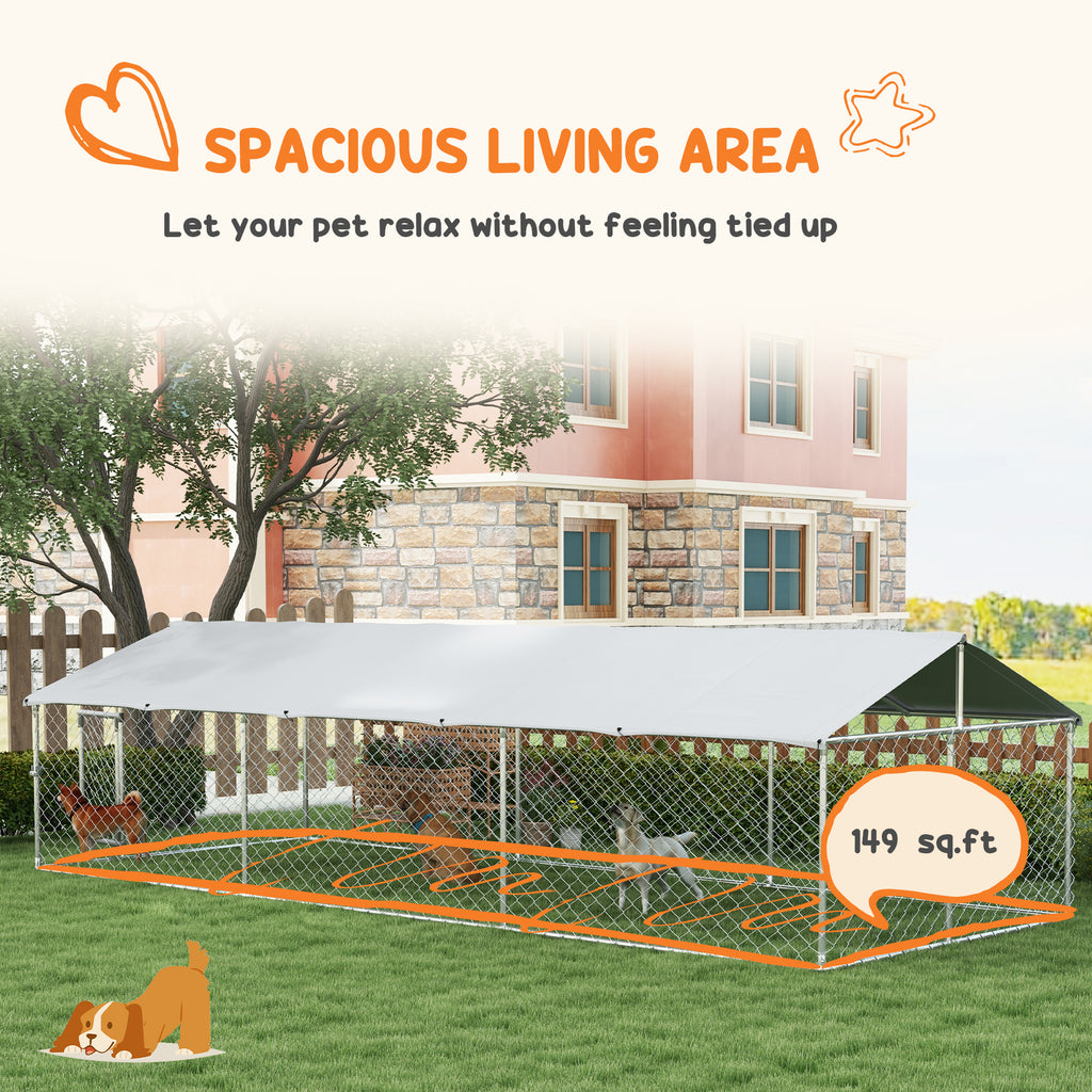 19.7' x 7.5' x 4.9' Outdoor Dog Kennel for Large-Sized Dogs with Waterproof UV Resistant Roof, Silver