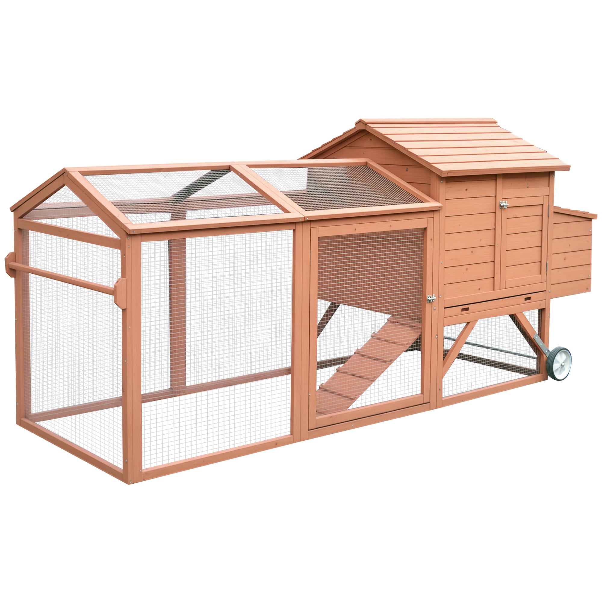 96.5" Chicken Coop Wooden Hen House Poultry Cage Pen Portable with Wheels and Nesting Box, Chicken Cage for Backyard Outdoor, Natural