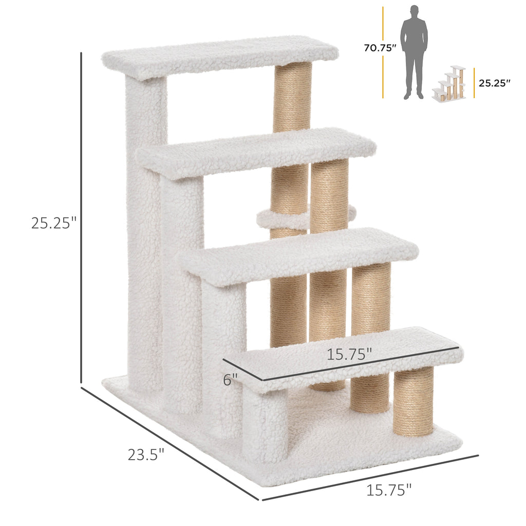 4-Tier Cat Steps with Scratching Posts, Pet Stairs for High Bed & Sofa, Indoor Cat Climbing Ladder, White