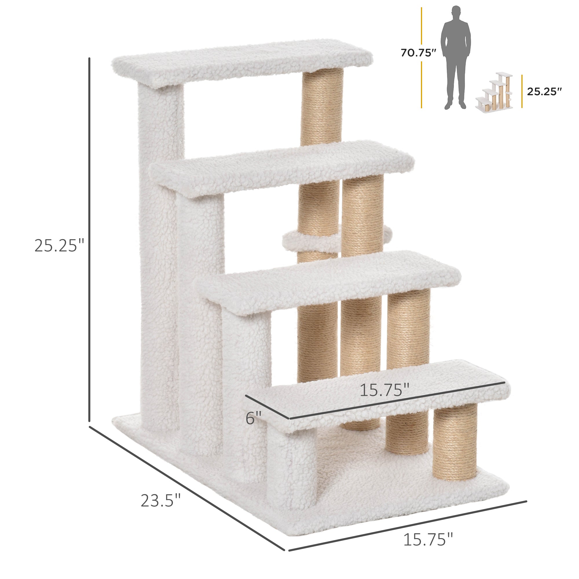4-Tier Cat Steps with Scratching Posts, Pet Stairs for High Bed & Sofa, Indoor Cat Climbing Ladder, White