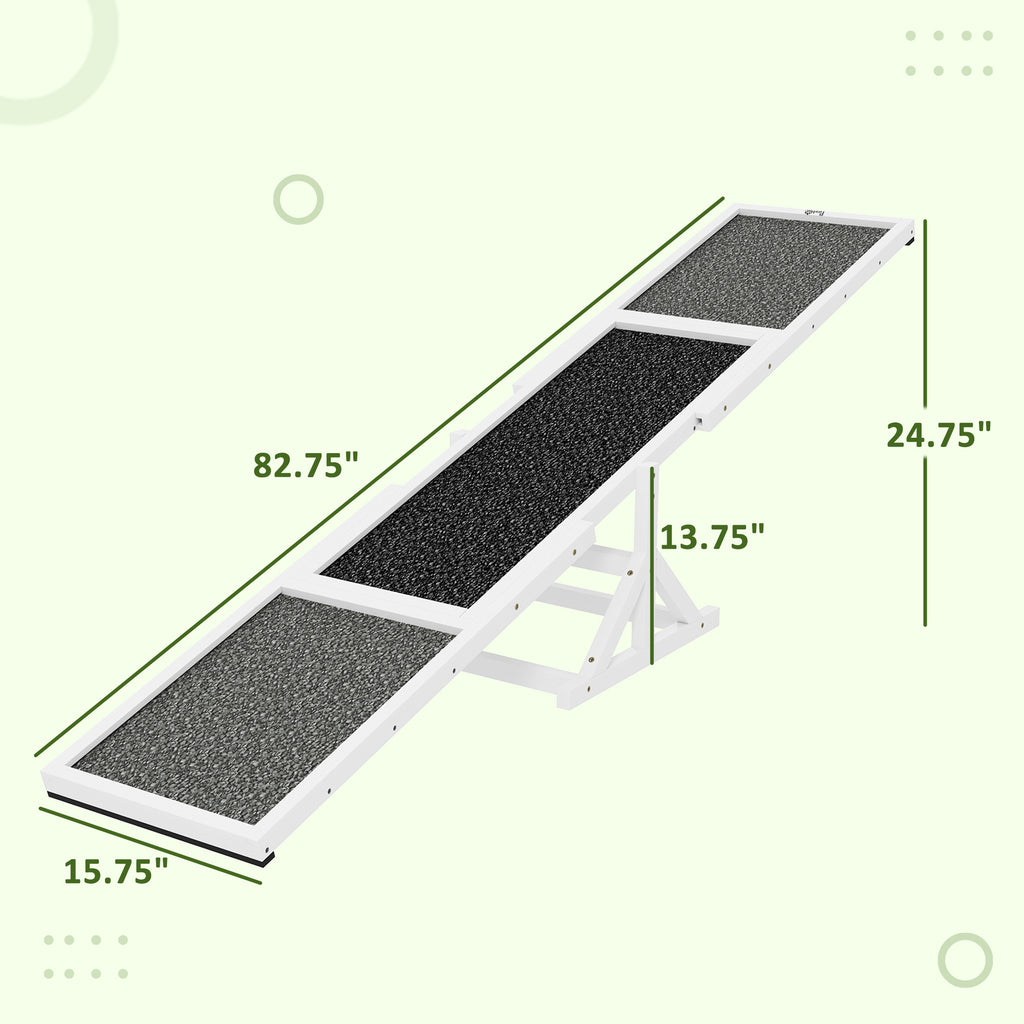 Wooden Dog Agility Seesaw for Training and Exercise, Weather Resistant, 83" L x 16" W x 14" H, White