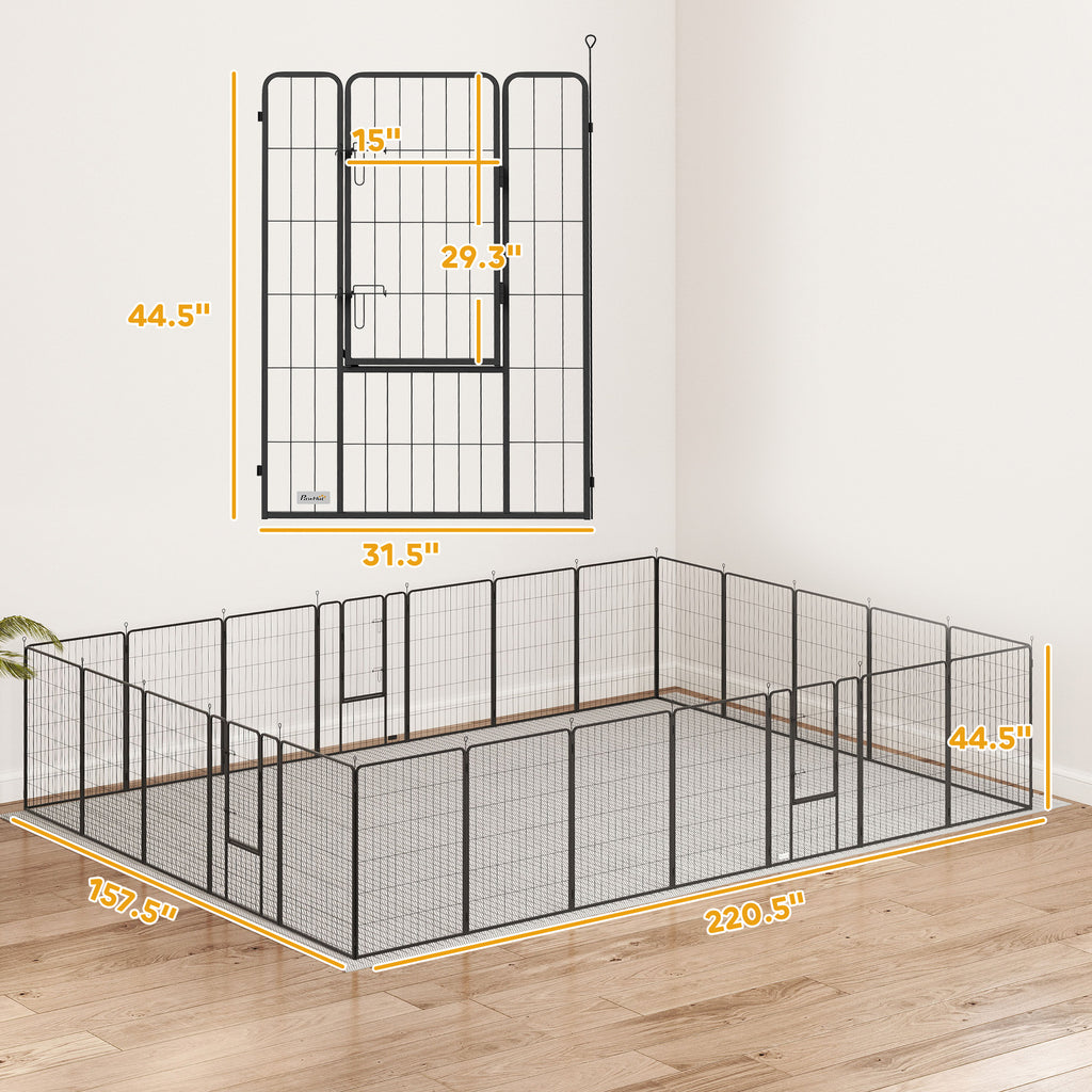 Dog Playpen for Indoor Outdoor, 24 Panels 44.5" H Puppy Playpen with Lockable Door, DIY Shape Pet Exercise Fence, Black