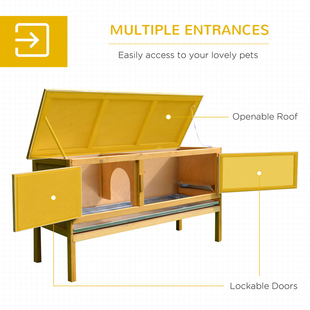 Wooden Rabbit Hutch Bunny Cage with Openable Waterproof Roof, No Leak Tray Solid Fir Wood Build for Rabbits, Chickens, Ducks, Indoor/Outdoor