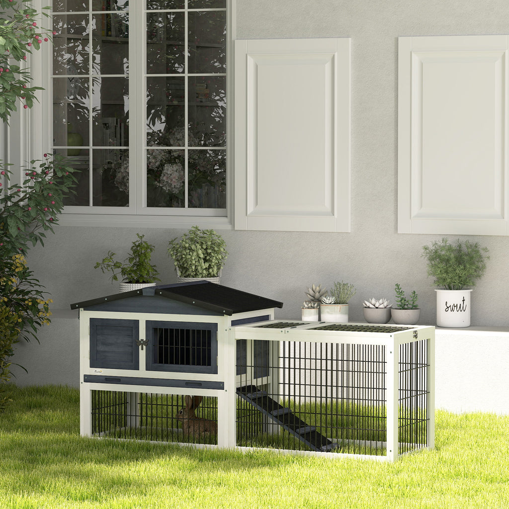 2 Level 59" Outdoor Rabbit Hutch with Openable Top, Dark Gray