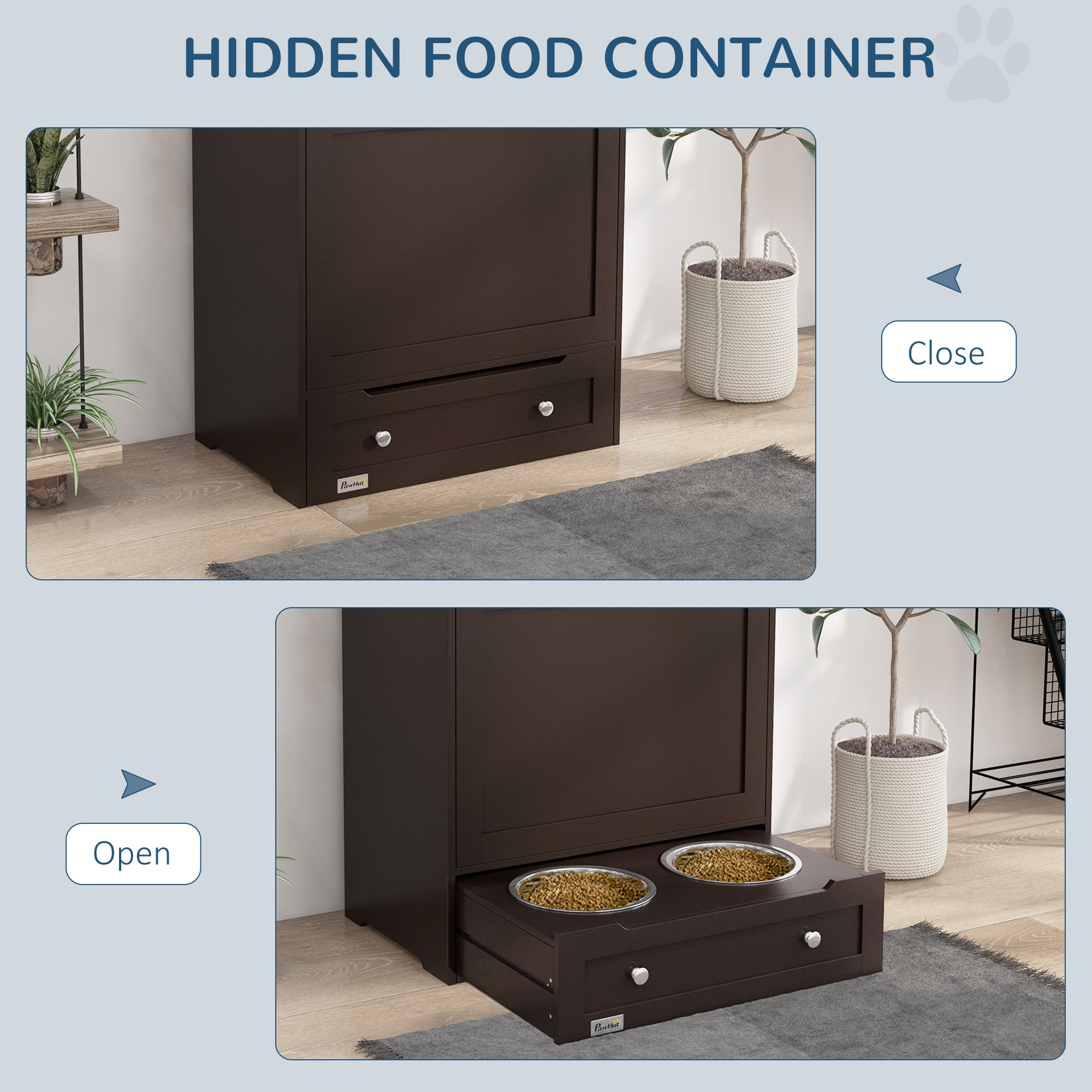 Pet Feeder Station with Storage Cabinet & Raised Bowls, Dog Food Container