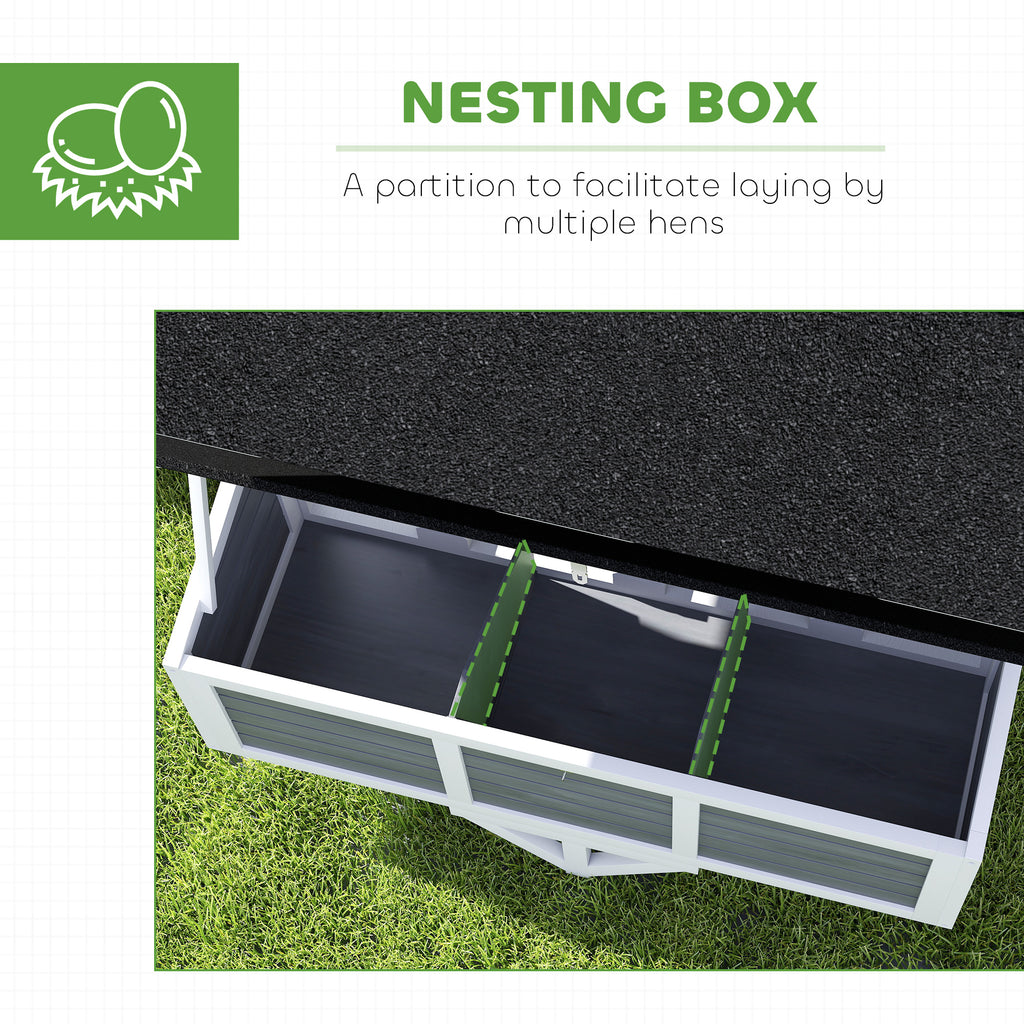 43" Mobile Chicken Coop with Wheels, Wooden Chicken Tractor with Nesting Box & Pull-Out Tray, Outdoor Hen House for 2¨C4 Chickens, Gray