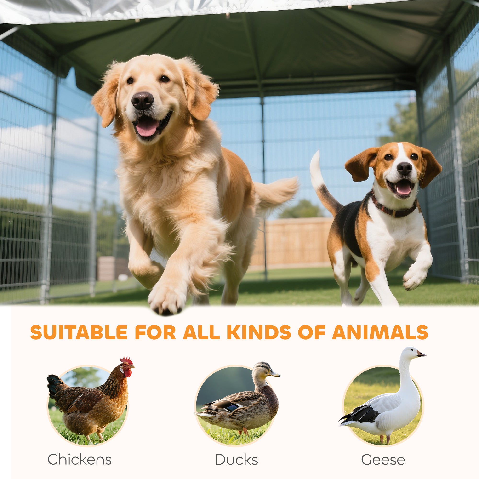 4.6' Outdoor Dog Kennel with Welded Wire, Adjustable Bowls & Waterproof Cover