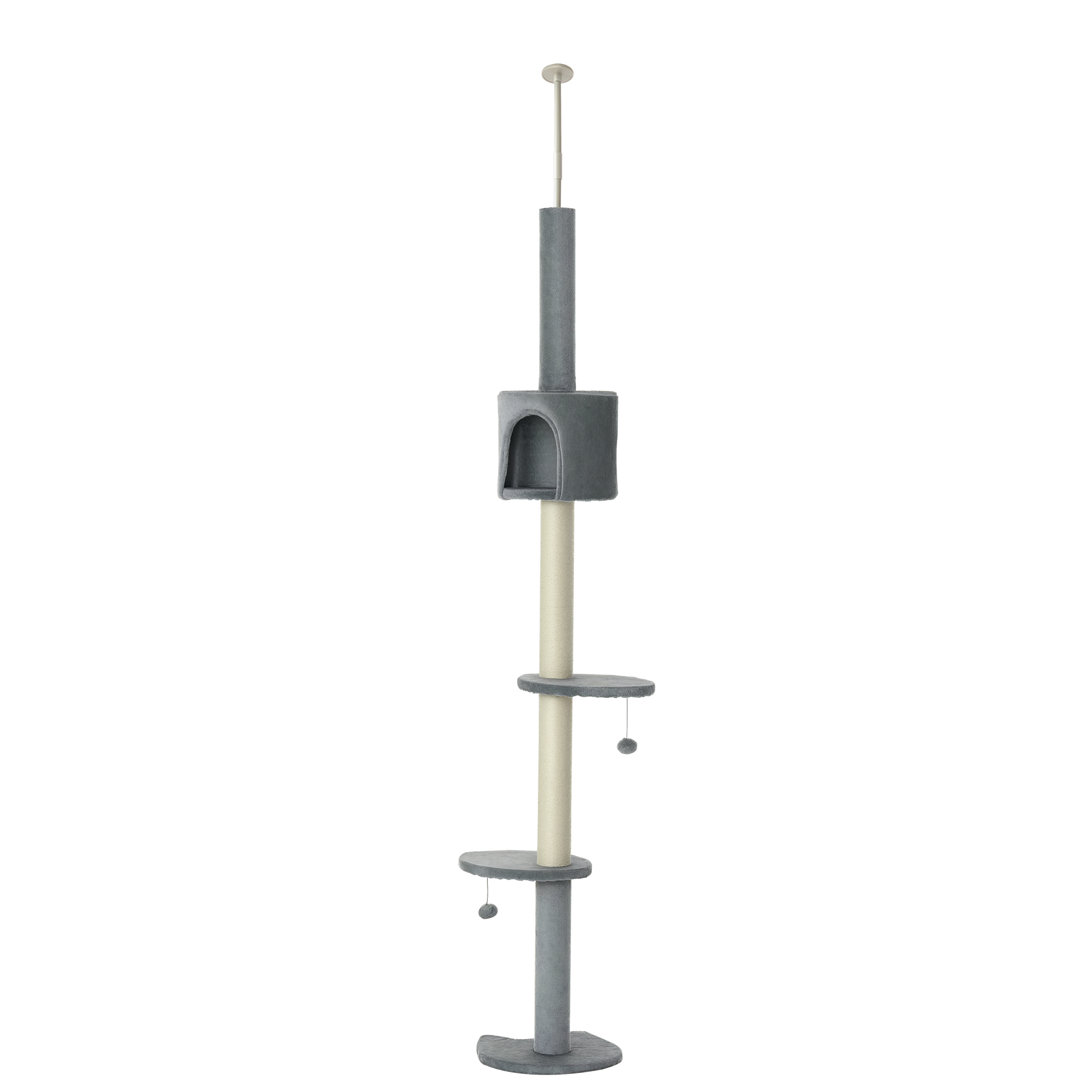 85.5" Adjustable Floor to Ceiling Cat Tree - 4-Tier Tall Cat Tower with Condo, Scratching Post & Hanging Balls, No-Drill Tension Mount Activity Center
