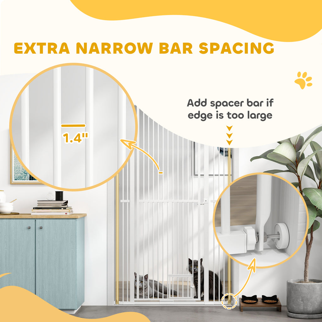 67" Extra Tall Pet Gate, 30"-41" Dog Gate with Cat Door, 1.4" Narrow Gap, 2.8" and 5.5" Extension, for Doorway, Hallway