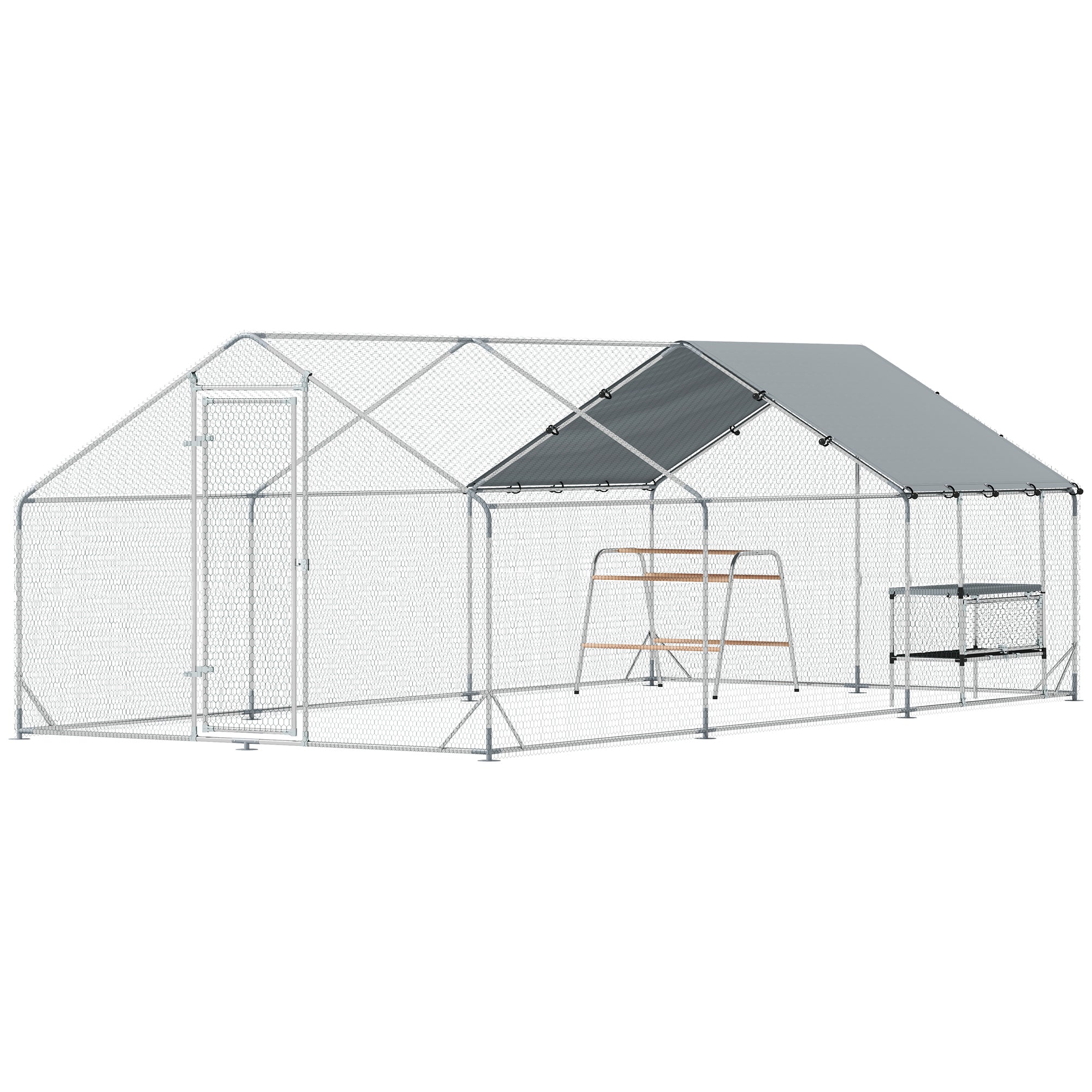 Large Metal Chicken Coop with Waterproof Cover, Roosting Bar, Nesting Box, 9.8' x 19.7' x 6.4'