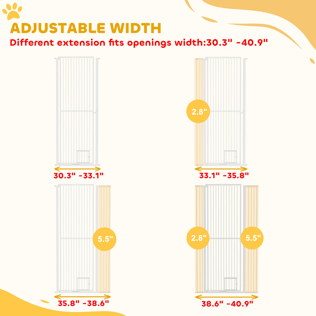 67" Extra Tall Pet Gate, 30"-41" Dog Gate with Cat Door, 1.4" Narrow Gap, 2.8" and 5.5" Extension, for Doorway, Hallway
