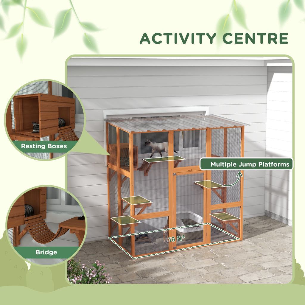 Catio Cat Window Box Outside Enclosure with Bridge Platforms