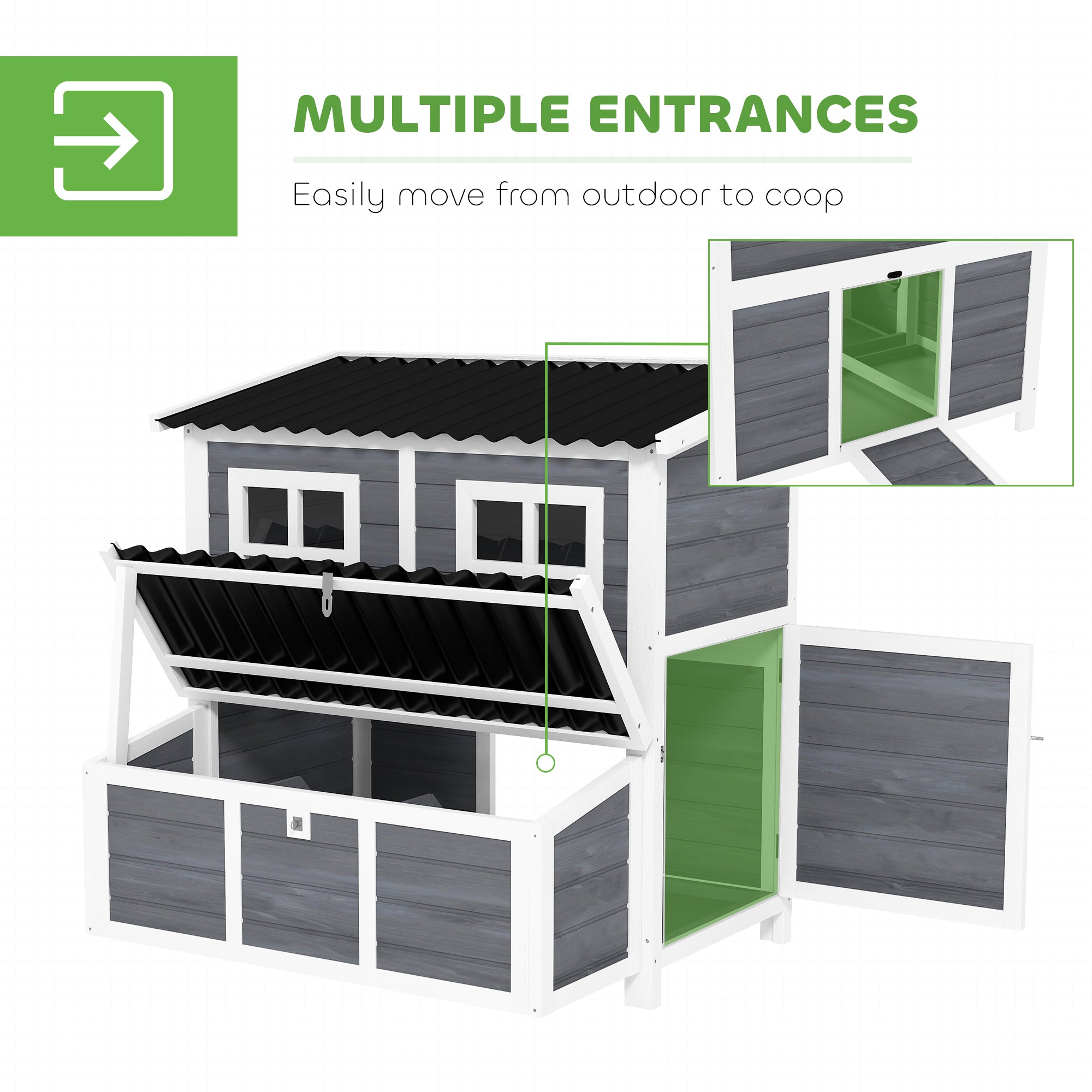 Wooden Chicken Coop with Nesting Box, Pull-Out Tray, Waterproof Roof, 39" Chicken House for 4-6 Chickens, Rabbits