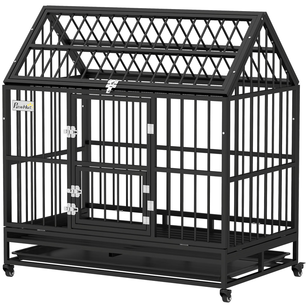 48" Heavy Duty Dog Crate with Lockable Wheels & Double Doors for XL Dogs