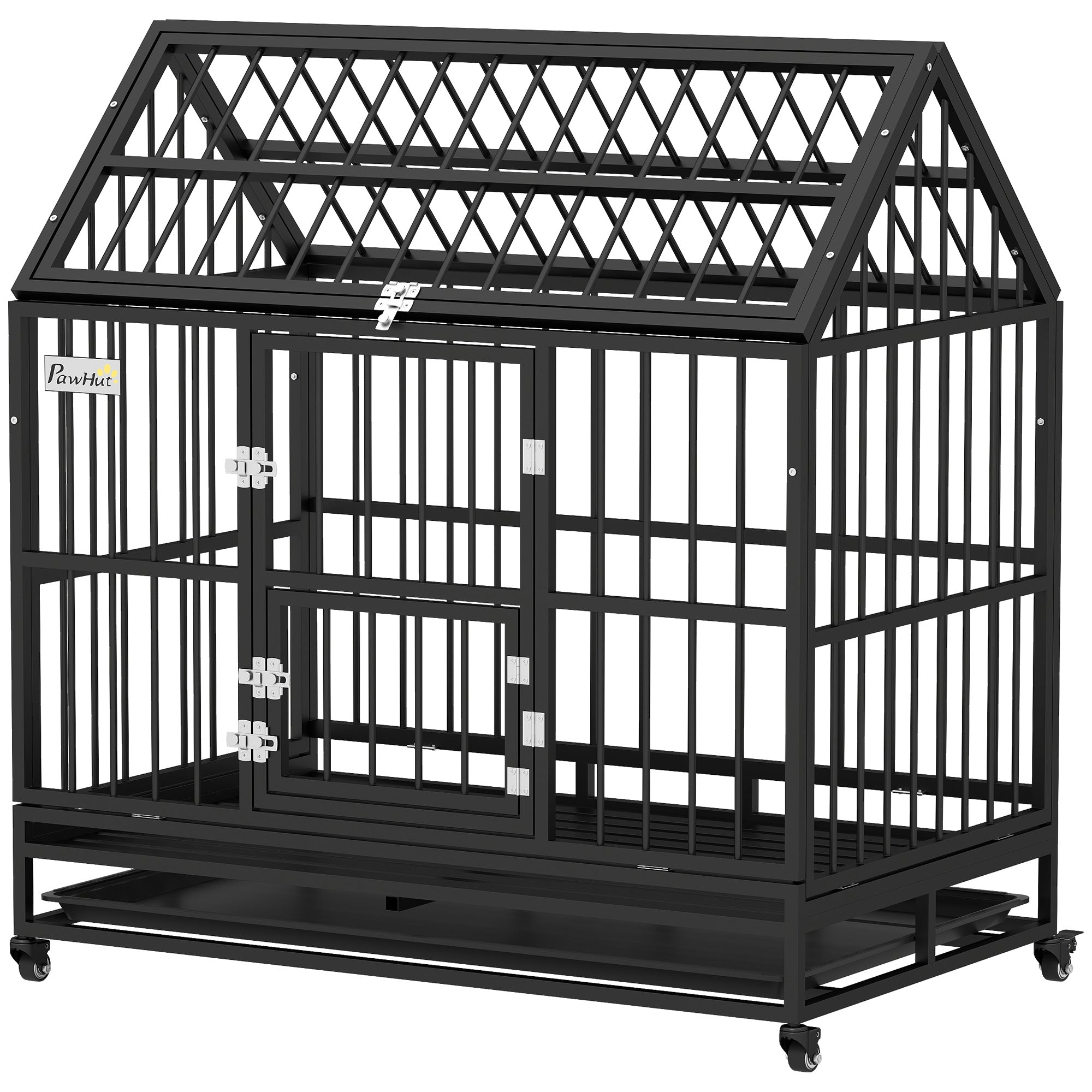 48" Heavy Duty Dog Crate with Lockable Wheels & Double Doors for XL Dogs