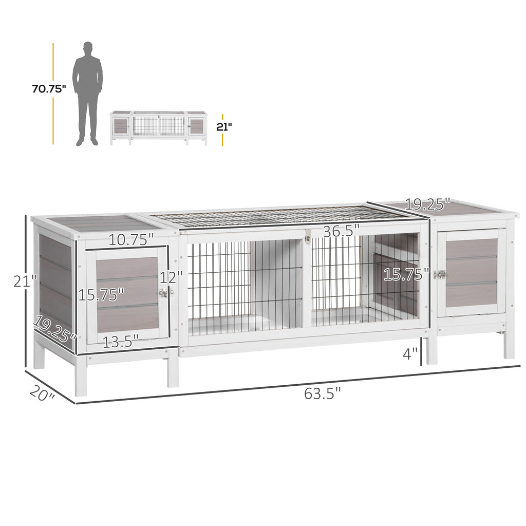 Rabbit Hutch, Bunny Cage, Guinea Pig House with Pull-Out Tray, and Divided Board for Indoor, White
