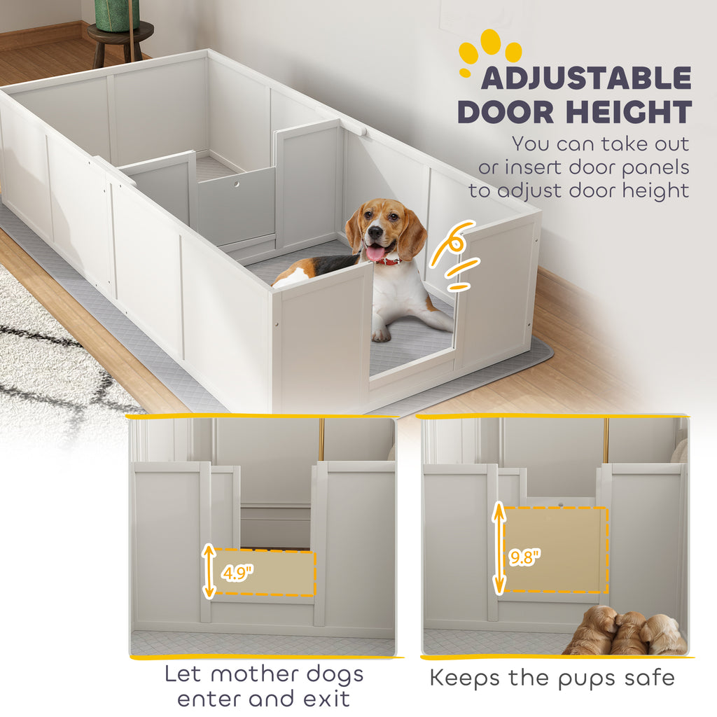 Whelping Box for Dogs and Puppies w/ Waterproof Pee Pad & Adjustable Door for Medium, Small Dogs, 77" x 38" x 19"