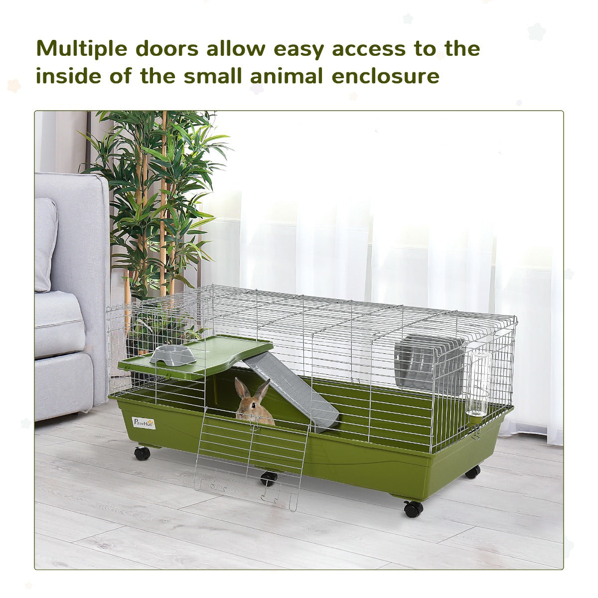 47" Small Animal Cage Chinchilla Guinea Pig Hutch Pet House with Platform Ramp, Food Dish, Wheels, & Water Bottle