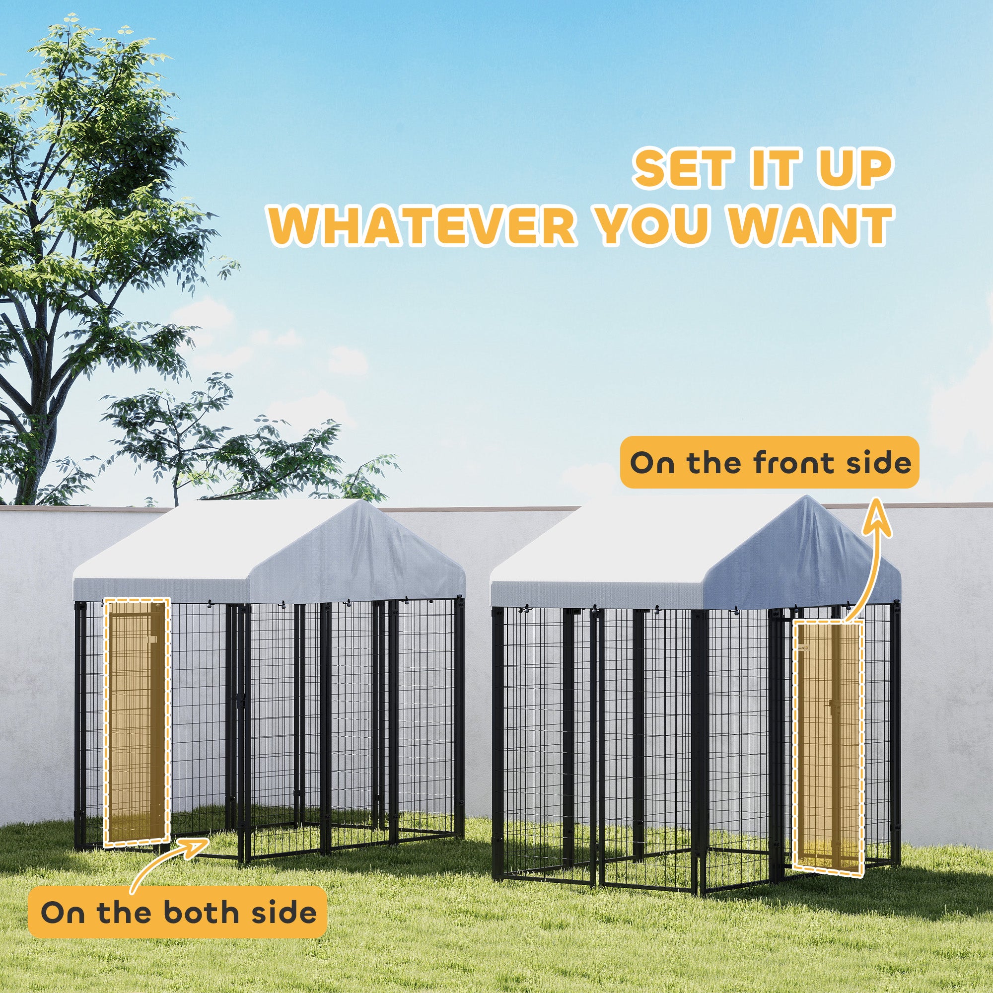 Outdoor Dog Kennel with Roof with Escape-proof Lock, UV-Resistant & Waterproof Cover, 5.9' x 4' x 6', Silver