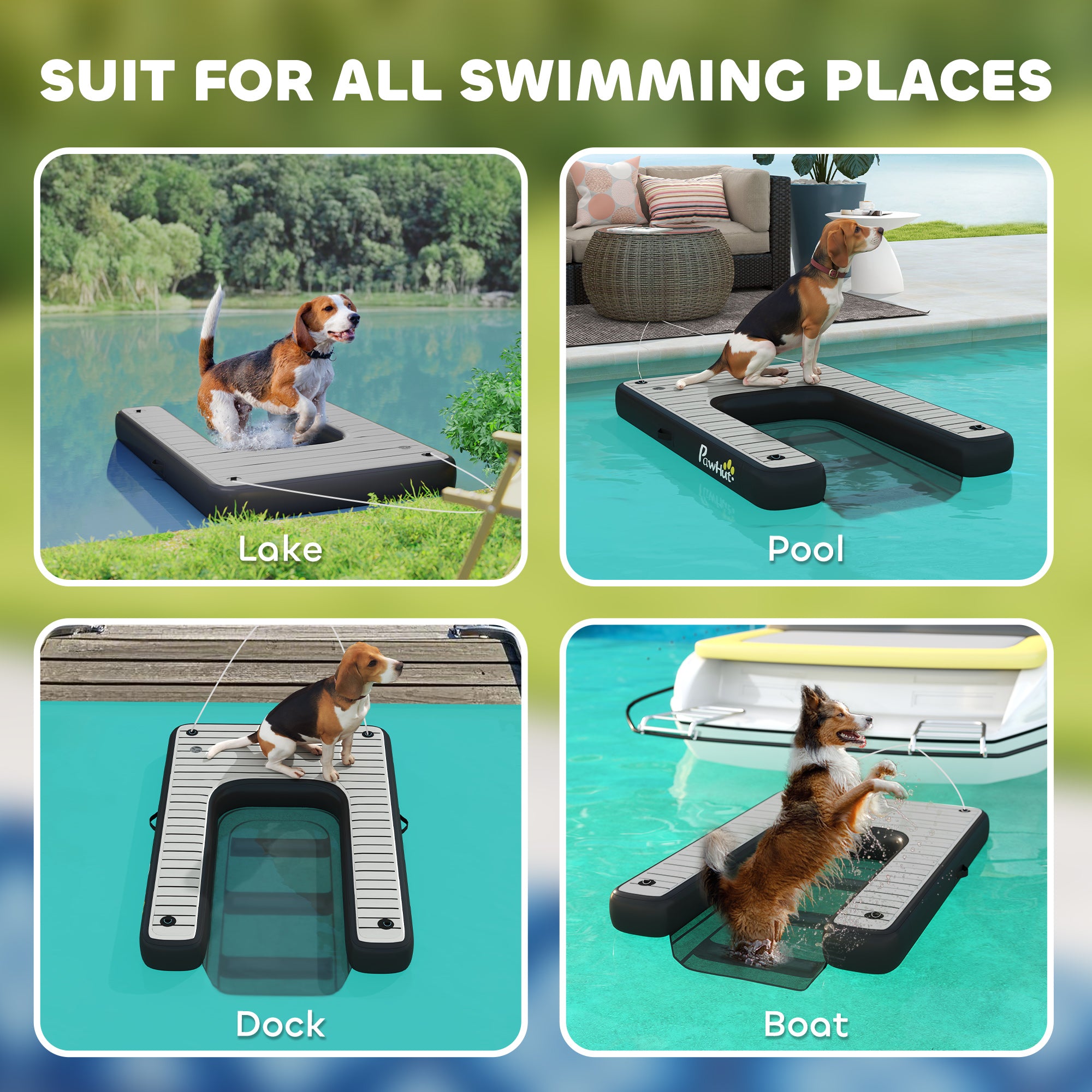Inflatable Dog Boat Ramp Up to 286 lbs, for Boat, Dock, Lake, Non-Slip, Safe & Easy