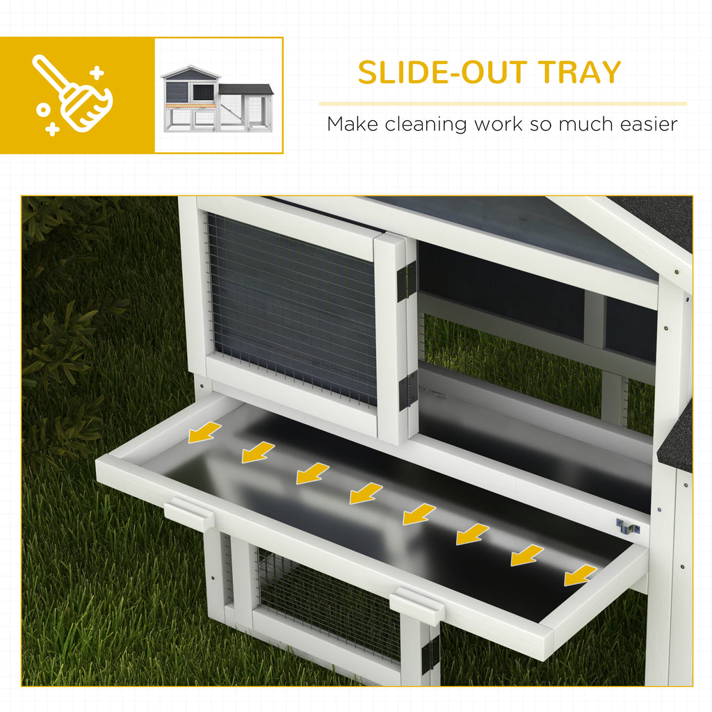 58" Wooden Rabbit Hutch with Run, Removable Tray, Asphalt Roof,  Lockable Doors and Ramp, Gray