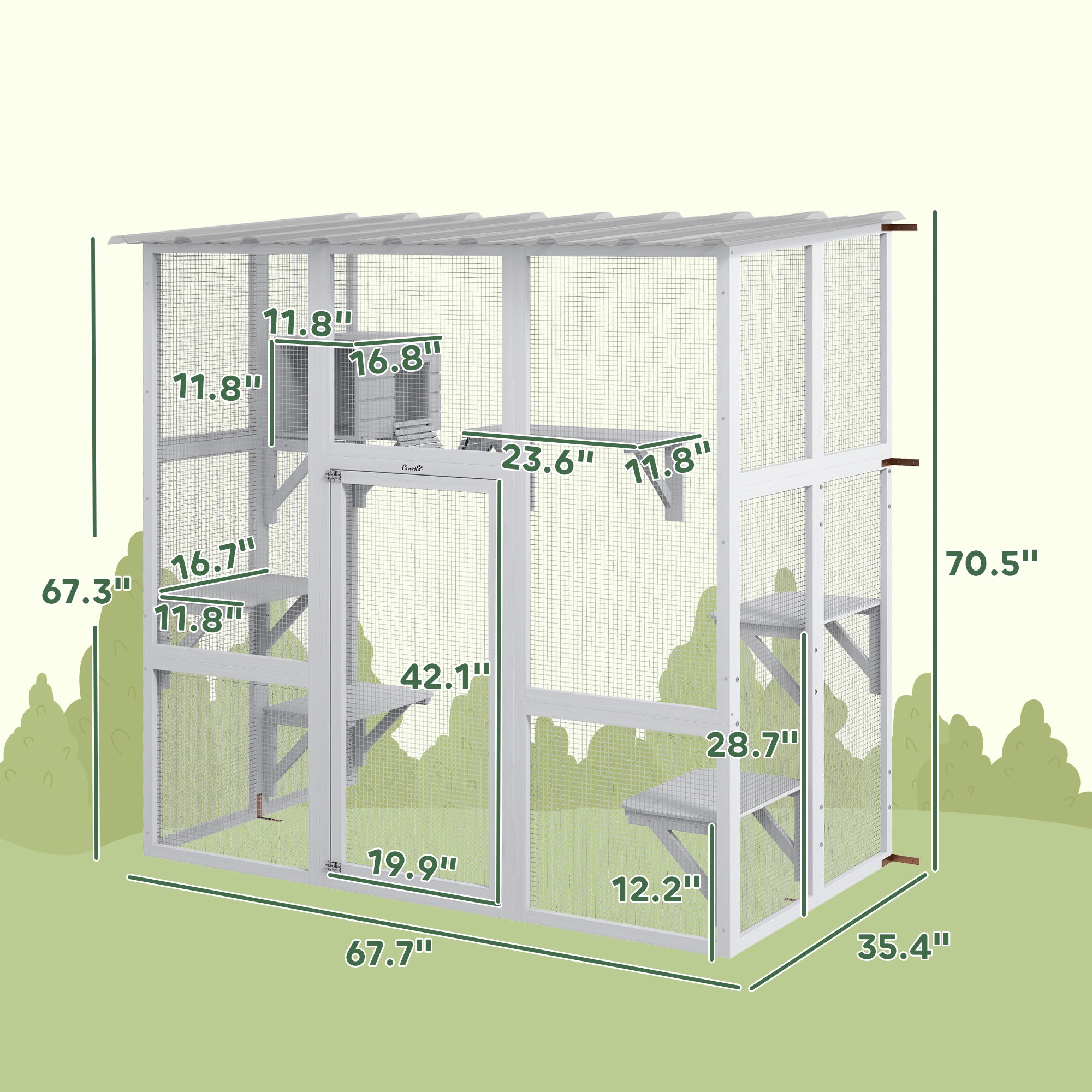 Catio Outdoor Cat Enclosure, Window Box Wooden Cat House with Bridge Platforms, White