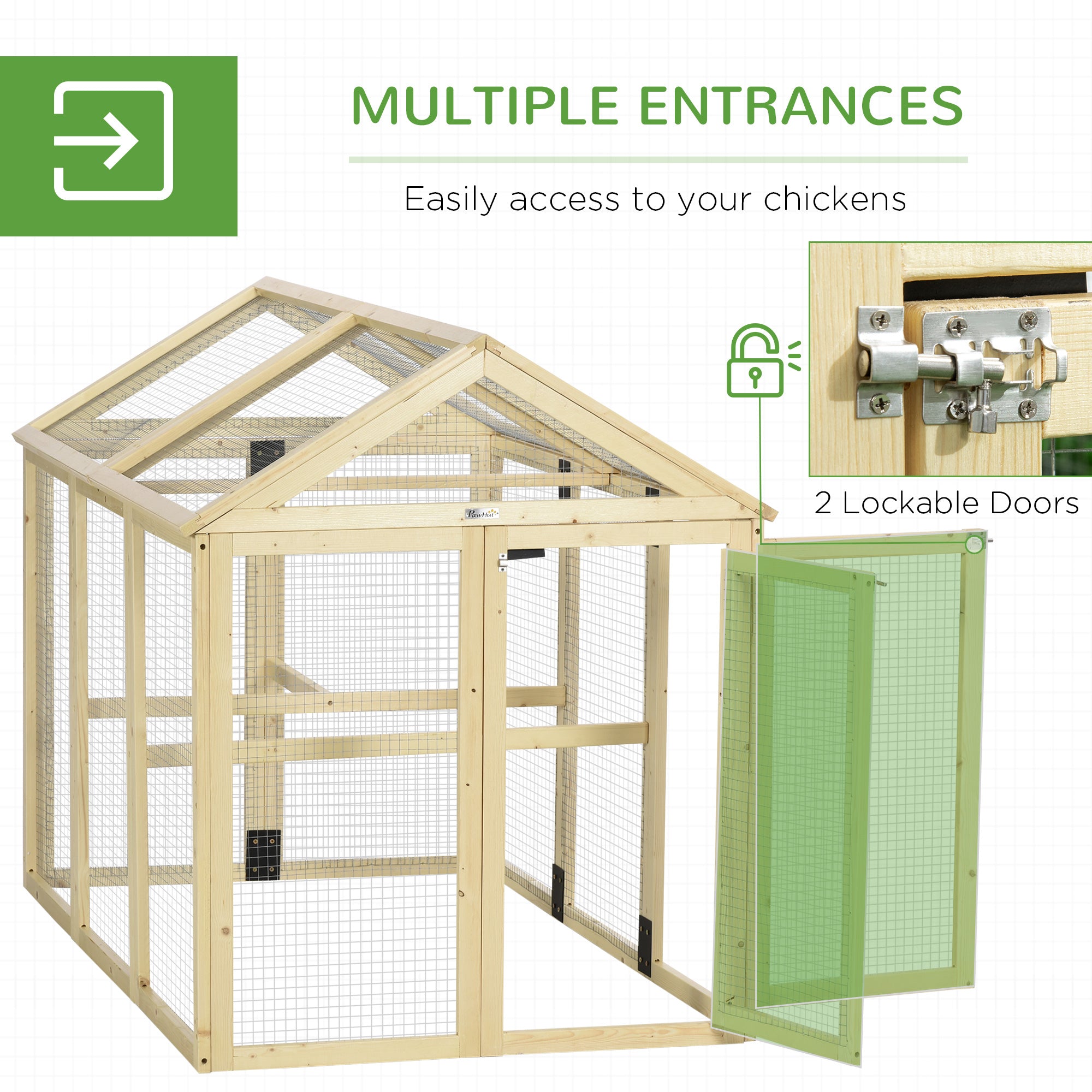 Wooden Chicken Run, Combinable Design with Perches, 4.6' x 2.8', Nature Wood